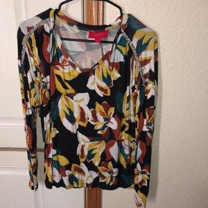 J.LO Fall Floral Long Sleeve Top with Rhinestone Shoulders